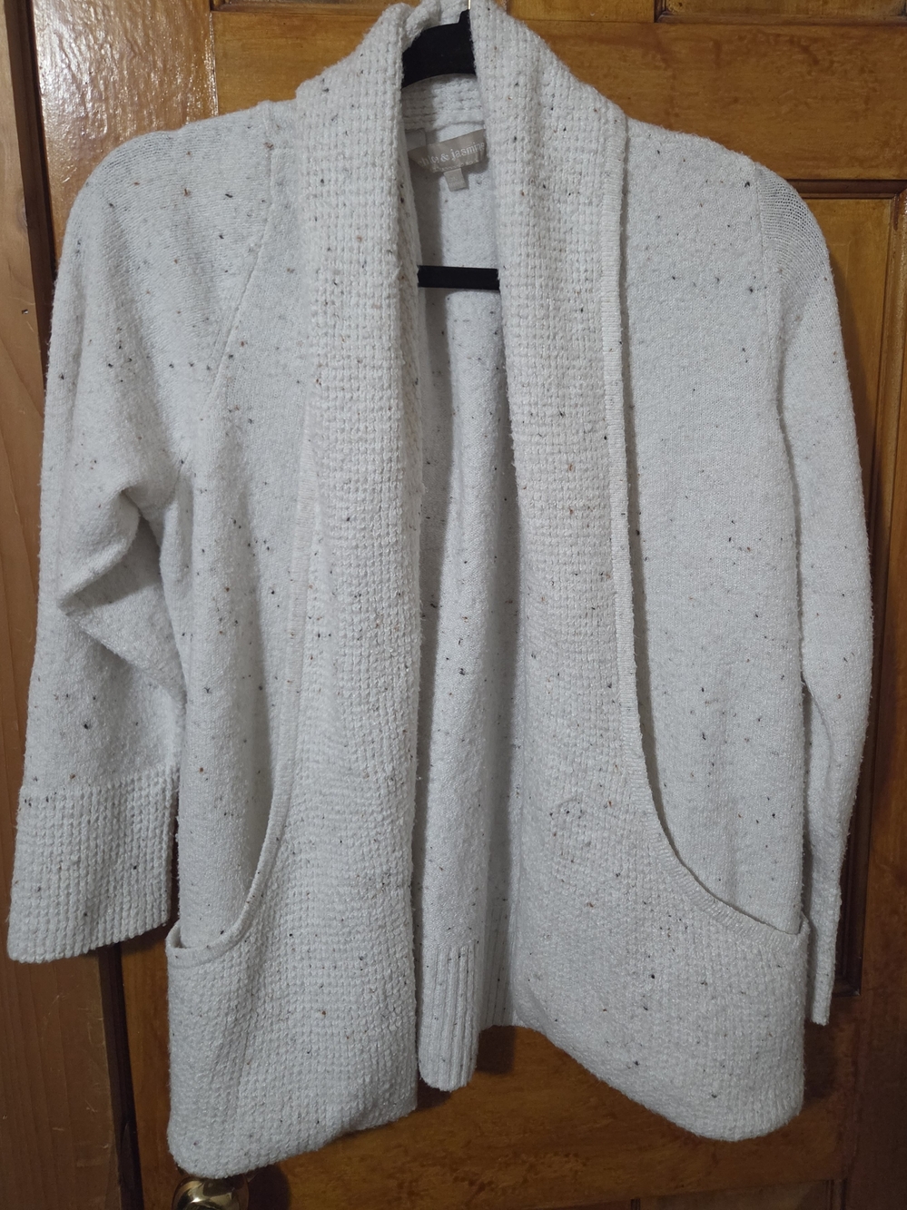 Cozy Open-Front White Tweed Cardigan Sweater